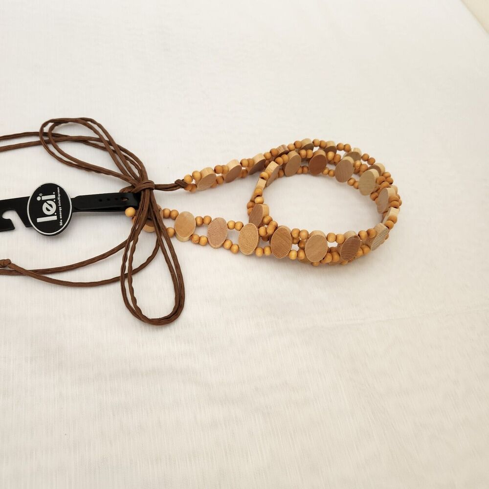 L.E.I. Belt Women's M/L Beige Beaded Wood Tie Waist Belt 90's Y2K Southwestern - Picture 4 of 13